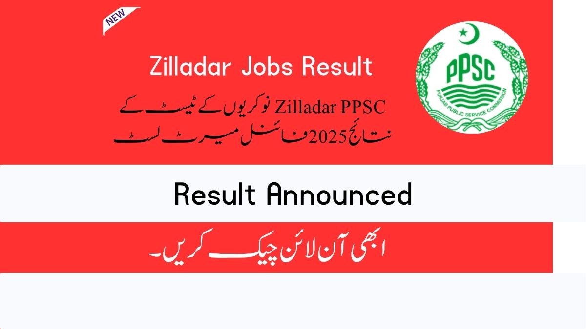 Zilladar PPSC Jobs Test Result 2025 Final Merit List [ Link ]
